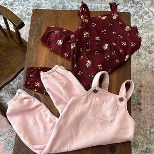 Carter's Floral Burgundy and old Navy Pink Baby Overalls Set